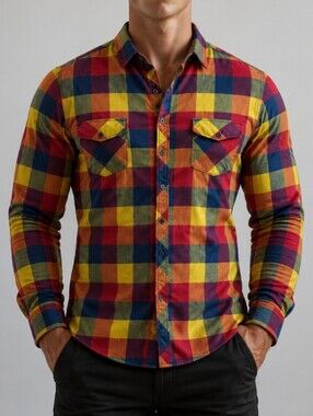 Fox racing mens plaid long sleeve flannel button up shirt Size L Large